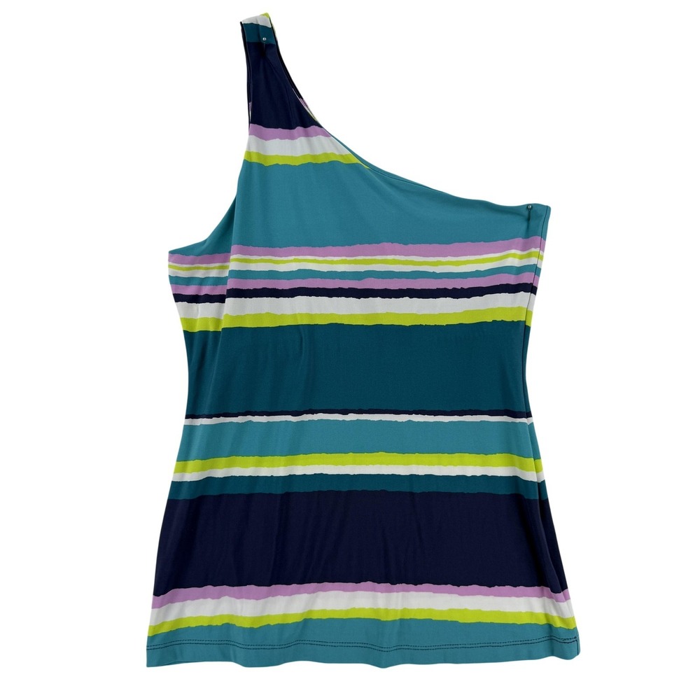 Tori Richard Tank Top Womens XS Multicolor Show Stripe Cher One Shoulder Stretch